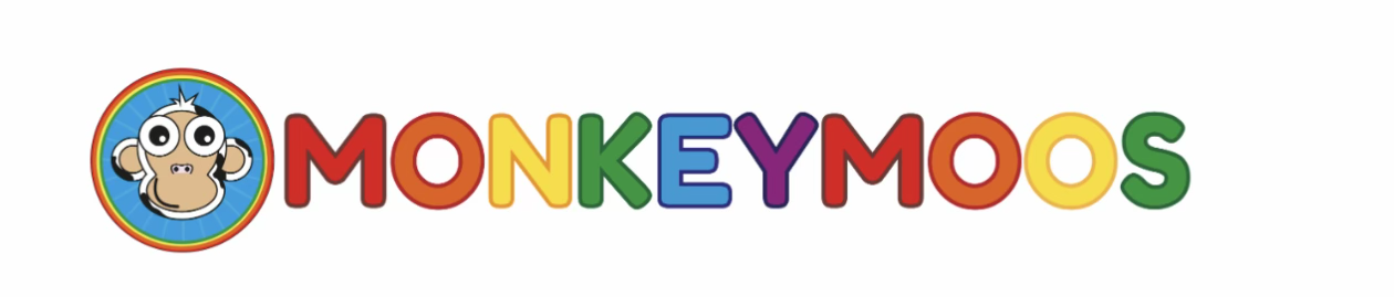 MonkeyMoos’s existing rainbow wordmark and monkey mascot